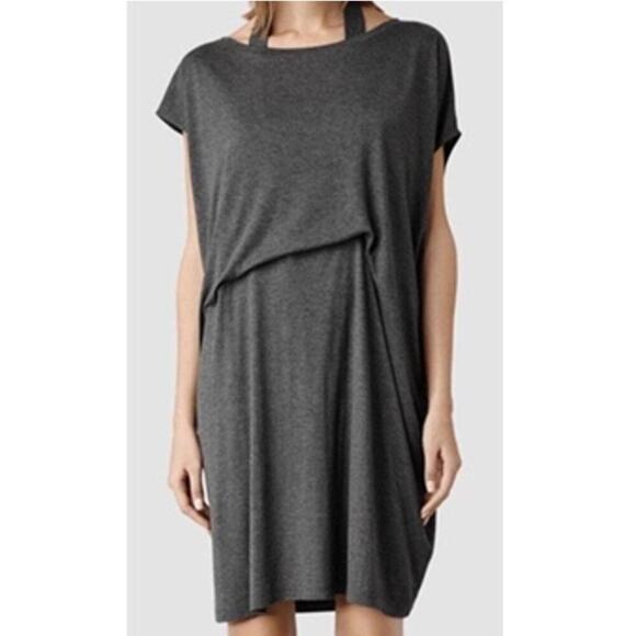 All Saints Pari Draped Grey Soft Jersey Mini Dress (L) - Picture 2 of 11